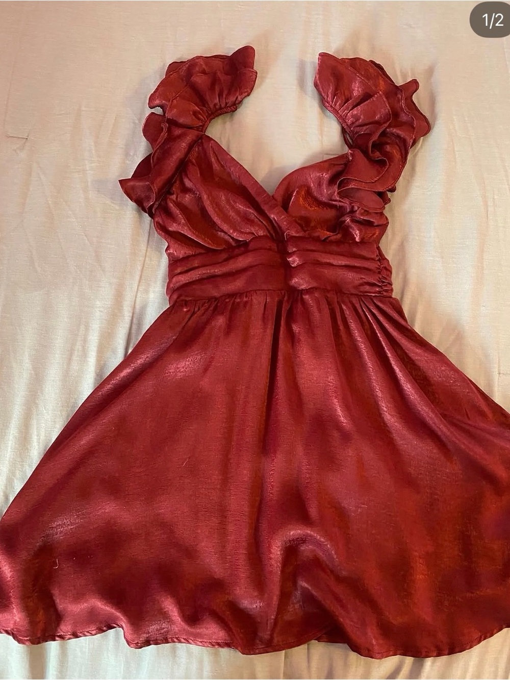 Altar'd State Ruffled Satin Mini Dress — Red